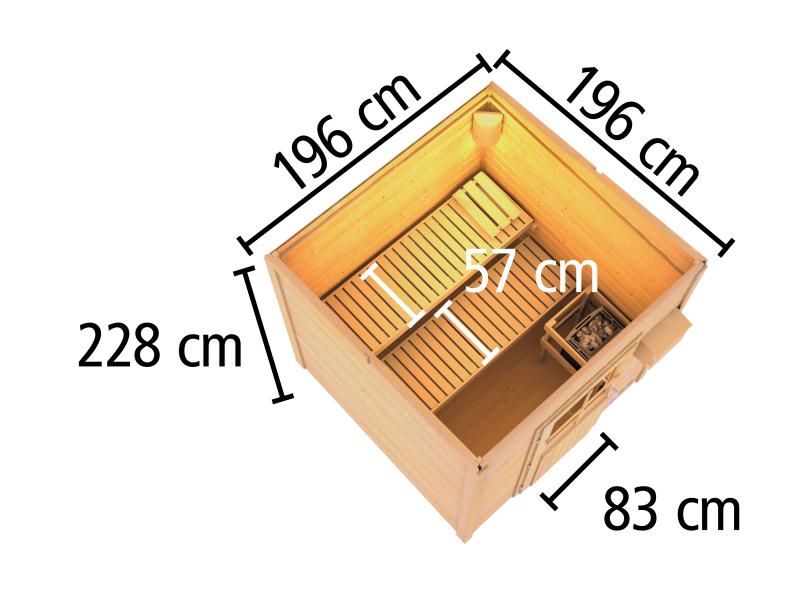 Osb smart choice Saunahaus Hella 2  38 mm - inkl. 9 kW Ofen integr. Steuerung - mit Dacheindeckung u