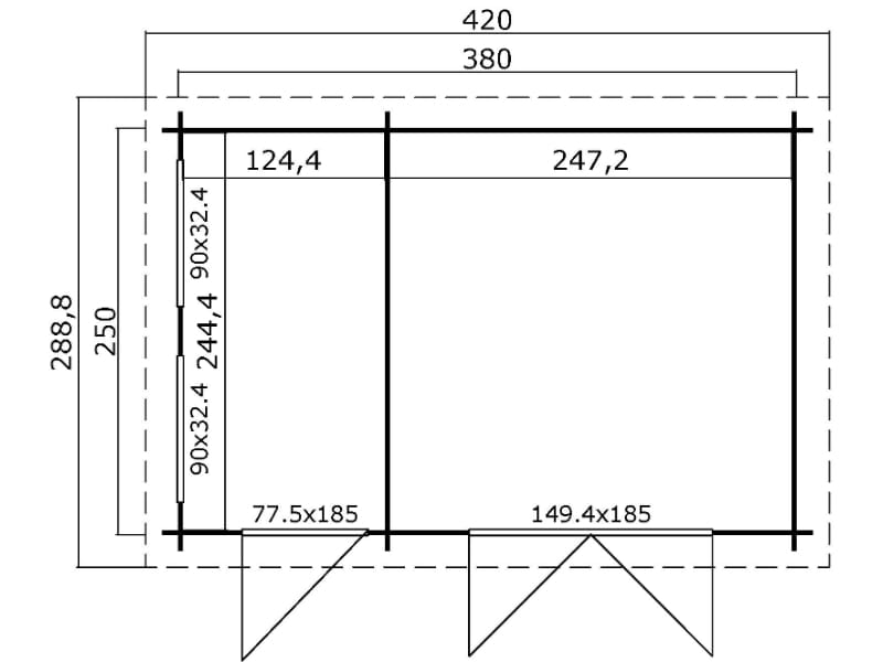 Outdoor Gartenhaus / Blockbohlenhaus William 250 2-Raum carbongrau 28mm