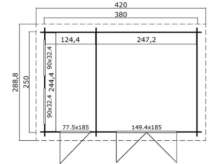 Outdoor Gartenhaus / Blockbohlenhaus William 250 2-Raum schwedenrot 28mm