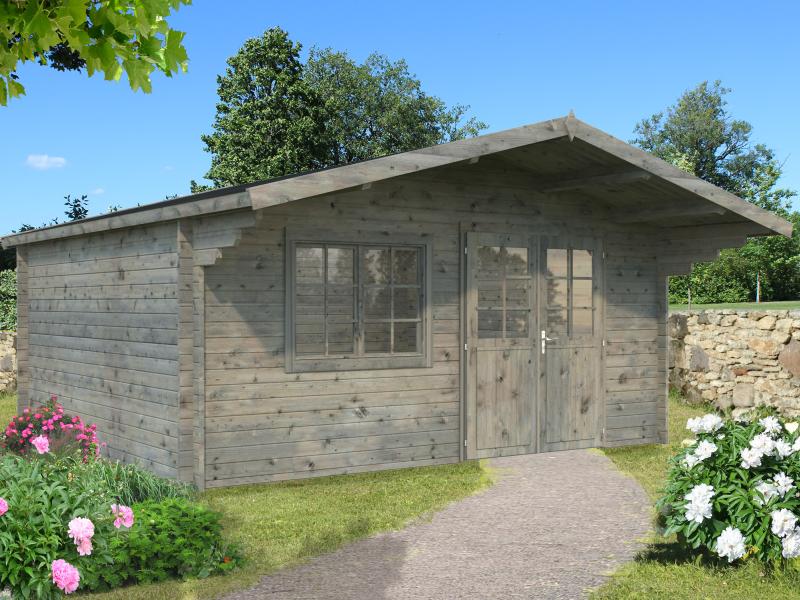 Palmako Blockbohlenhaus Britta 19,7 40 mm graue Tauchgrundierung