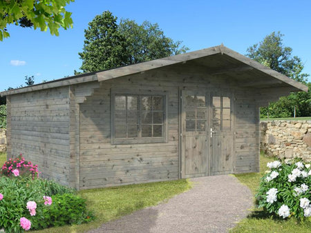 Palmako Blockbohlenhaus Britta 19,7 40 mm graue Tauchgrundierung