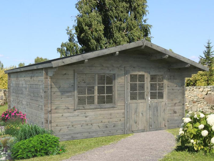 Palmako Blockbohlenhaus Britta 22,3 40 mm graue Tauchgrundierung