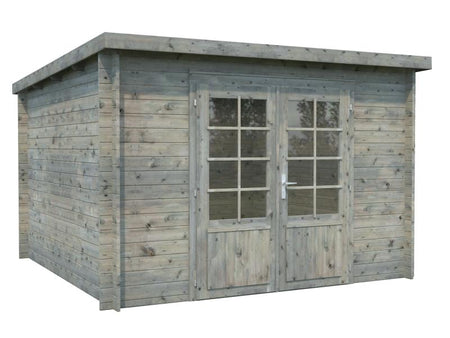 Palmako Blockbohlenhaus Ella 8,7 28 mm graue Tauchgrundierung
