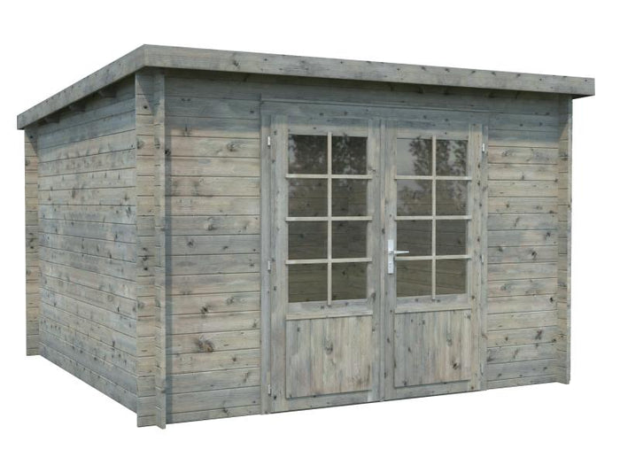 Palmako Blockbohlenhaus Ella 8,7 28 mm graue Tauchgrundierung