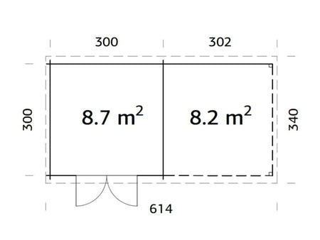 Palmako Blockbohlenhaus Ella 8,7 + 8,2 mit Anbaudach und Rückwand 28 mm natur