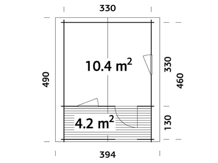 Palmako Blockbohlenhaus Emma 10,4 + 4,2 inkl. Fensterläden und Terrasse 34 mm natur