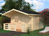 Palmako Blockbohlenhaus Emma 10,4 + 4,2 inkl. Fensterläden und Terrasse 34 mm transparente Tauchgrun