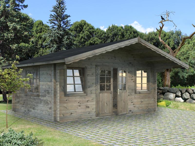 Palmako Blockbohlenhaus Helena 18,6 70 mm graue Tauchgrundierung