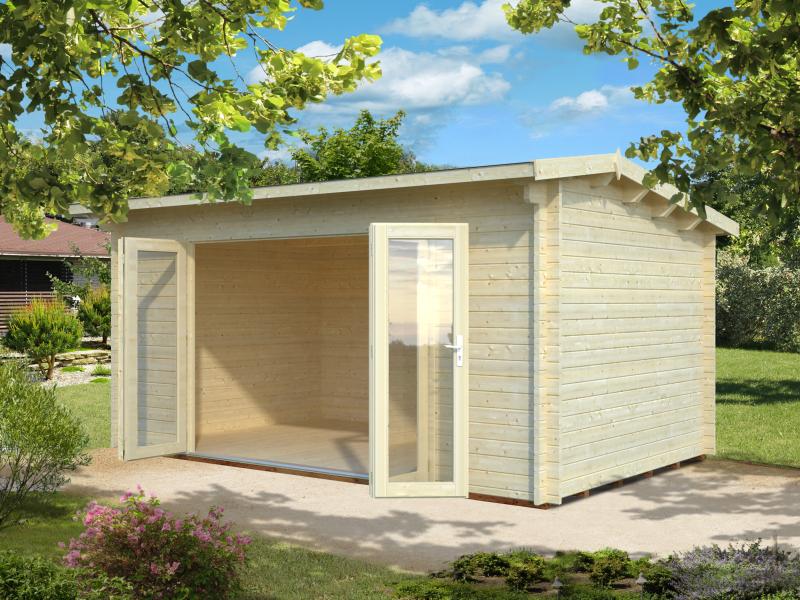 Palmako Blockbohlenhaus Ines 13,7 mit Falttür 44 mm natur