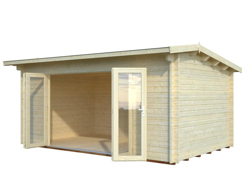 Palmako Blockbohlenhaus Ines 13,7 mit Falttür 44 mm natur