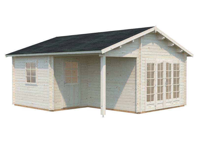 Palmako Blockbohlenhaus Irene 2-Raum 21,9 + 5,2 44 mm natur