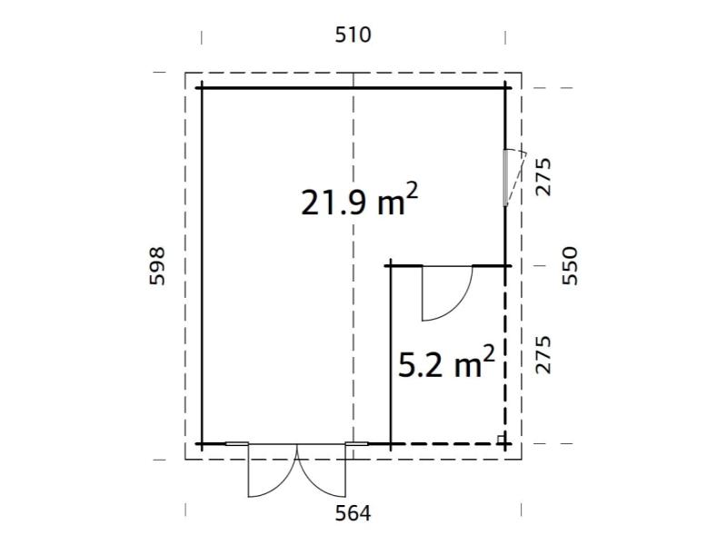 Palmako Blockbohlenhaus Irene 2-Raum 21,9 + 5,2 44 mm natur