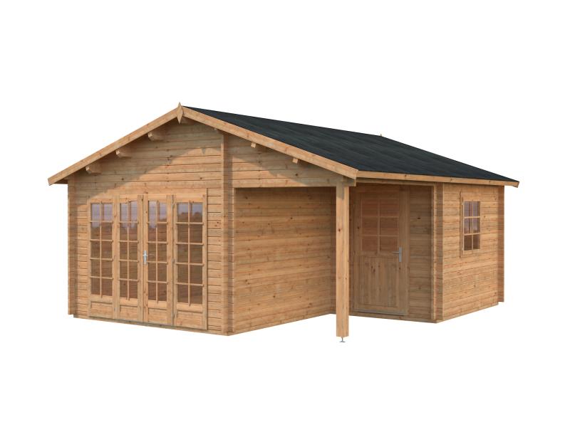 Palmako Blockbohlenhaus Irene 2-Raum 21,9 + 5,2 44 mm braun Tauchgrundierung