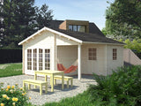 Palmako Blockbohlenhaus Irene 2-Raum 21,9 + 5,2 44 mm transparente Tauchgrundierung