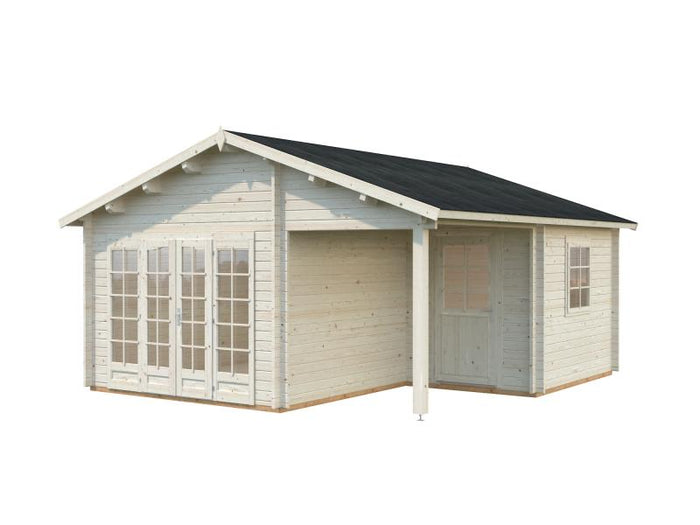 Palmako Blockbohlenhaus Irene 2-Raum 21,9 + 5,2 44 mm transparente Tauchgrundierung