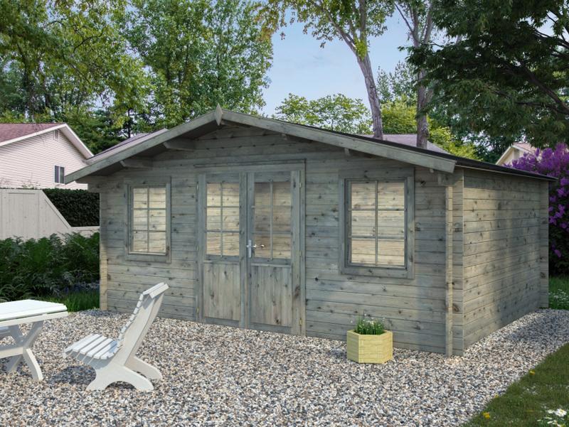 Palmako Blockbohlenhaus Klara 17,0 28 mm graue Tauchgrundierung