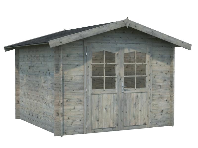 Palmako Blockbohlenhaus Lotta 7,3 28 mm graue Tauchgrundierung