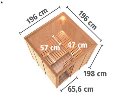 Rodin - Karibu Sauna inkl. 9-kW-Bioofen - ohne Dachkranz -