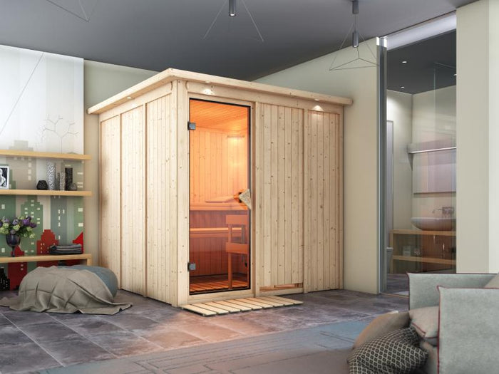 Rodin - Karibu Sauna inkl. 9-kW-Ofen - mit Dachkranz -