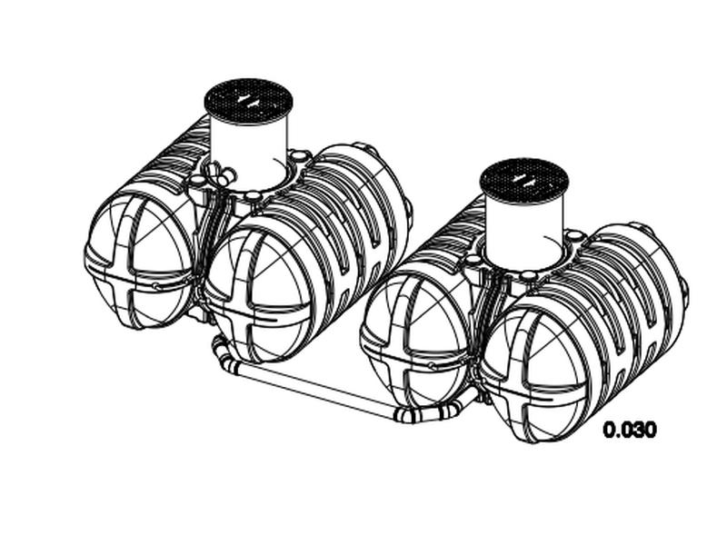 Roth Flachtank - Zisterne Twinbloc 10000 Liter (2 x 5000 L) mit Filterkorb, höhenverstabllbarem Doms