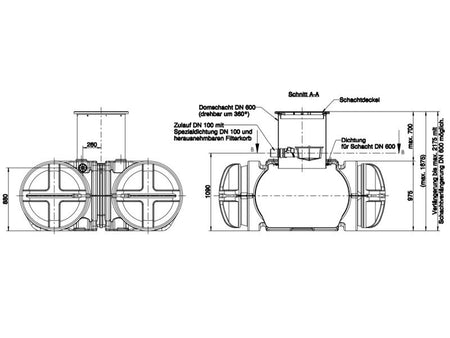 Roth Flachtank - Zisterne Twinbloc 3500 Liter mit Filterkorb, höhenverstabllbarem Domschacht und Abd