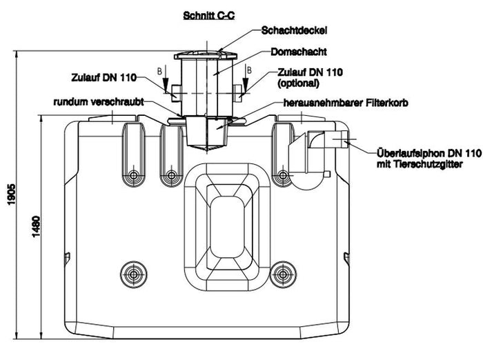 Roth Regenwasser Sammelbehälter 1500 Liter inkl. Filterkorb