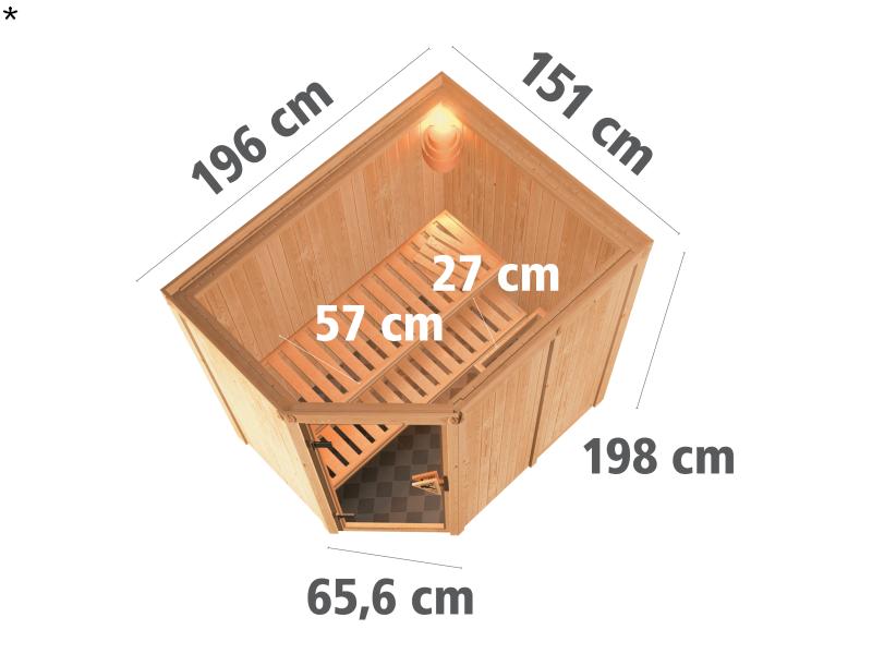 Saja - Karibu Sauna Plug & Play 3,6 kW Bio Ofen, ext. Steuerung - ohne Dachkranz - Klarglas Ganzglas