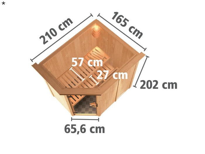 Saja - Karibu Sauna Plug & Play ohne Ofen - mit Dachkranz -