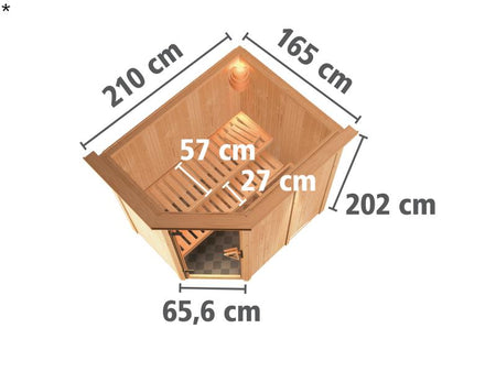 Saja - Karibu Sauna Plug & Play ohne Ofen - mit Dachkranz - Moderne Saunatür