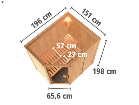 Saja - Karibu Sauna Plug & Play ohne Ofen - ohne Dachkranz - Klarglas Ganzglastür
