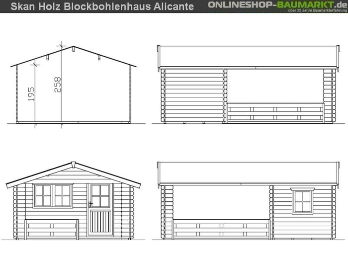 Skan Holz Blockbohlenhaus Alicante Größe 2, 380 x 563 cm