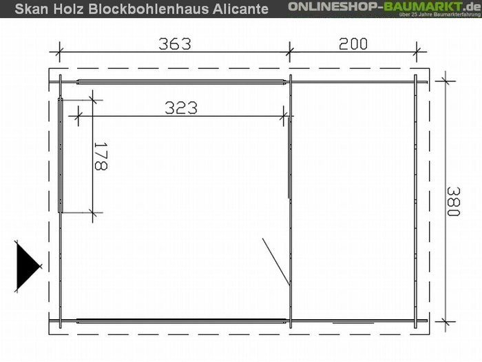 Skan Holz Blockbohlenhaus Alicante Größe 2, 380 x 563 cm