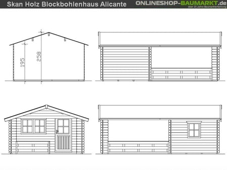 Skan Holz Blockbohlenhaus Alicante Größe 3, 380 x 613 cm