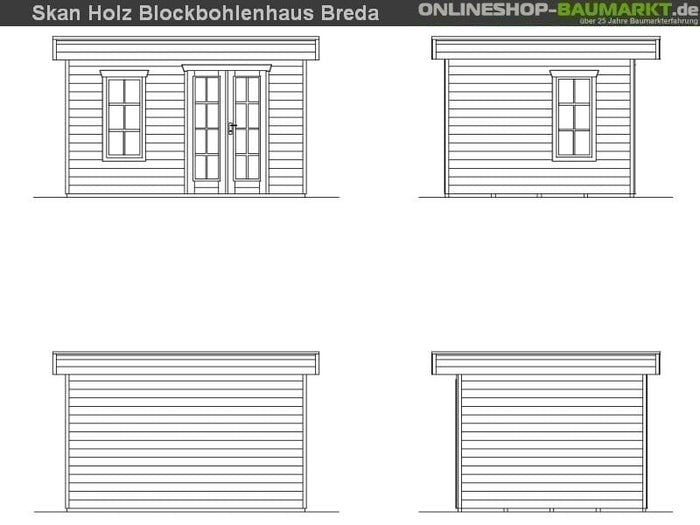 Skan Holz Blockbohlenhaus Breda in schiefergrau, 380 x 300 cm