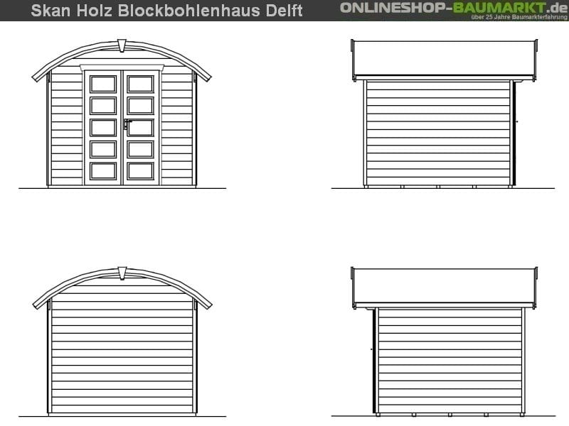 Skan Holz Blockbohlenhaus Delft in schwedenrot, 250 x 250 cm