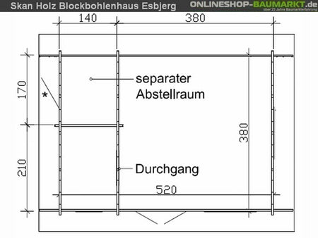 Skan Holz Blockbohlenhaus Esbjerg Größe 1, 380 x 520 cm