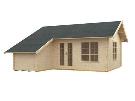 Skan Holz Blockbohlenhaus Esbjerg Größe 3 mit Anbau, 420 x 560 cm