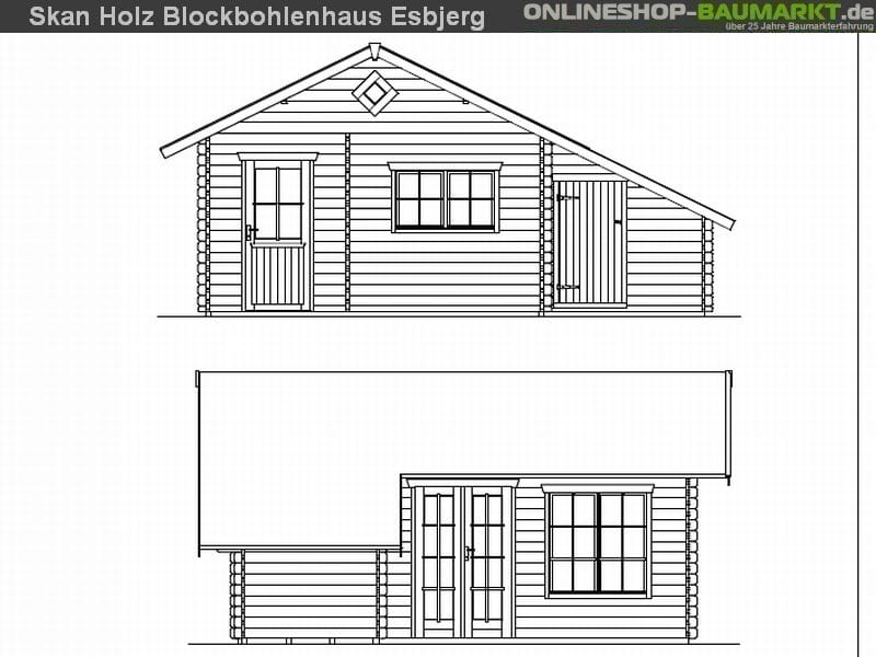 Skan Holz Blockbohlenhaus Esbjerg Größe 3 mit Anbau, 420 x 560 cm