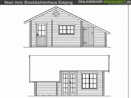 Skan Holz Blockbohlenhaus Esbjerg Größe 3 mit Anbau, 420 x 560 cm