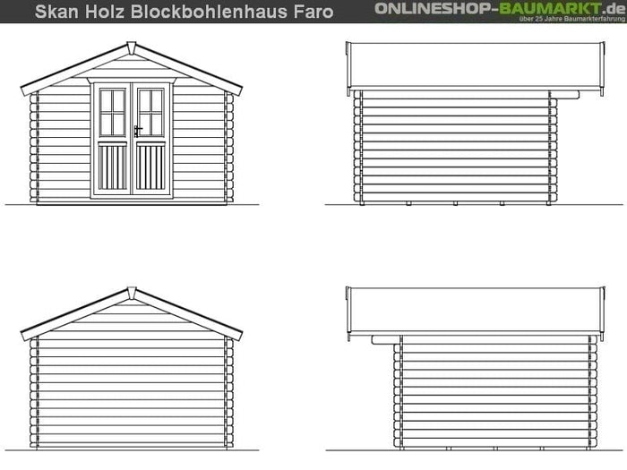 Skan Holz Blockbohlenhaus Faro Größe 2, 300 x 250 cm