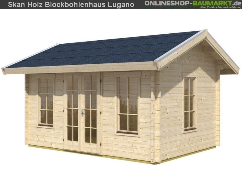 Skan Holz Blockbohlenhaus Lugano 1 Dach dämmbar für Dachziegel 45plus, 420 x 300 cm