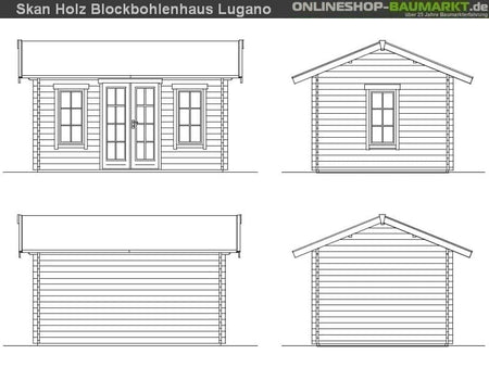 Skan Holz Blockbohlenhaus Lugano 1 Dach dämmbar für Dachziegel 45plus, 420 x 300 cm