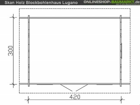 Skan Holz Blockbohlenhaus Lugano 1 Dach dämmbar für Dachschindeln 45plus, 420 x 300 cm
