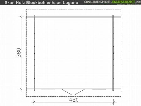 Skan Holz Blockbohlenhaus Lugano 2 Dach dämmbar für Dachschindeln 45plus, 420 x 380 cm