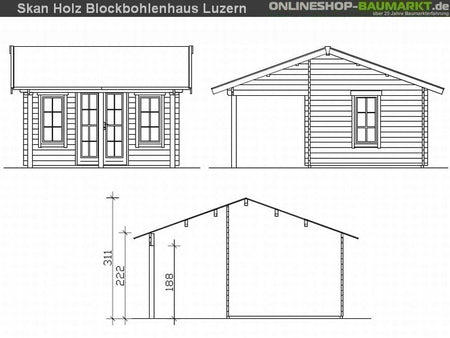 Skan Holz Blockbohlenhaus Luzern 45plus, 380 x 300 cm
