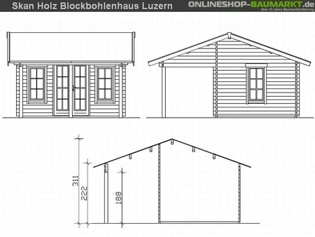 Skan Holz Blockbohlenhaus Luzern 45plus, 380 x 300 cm