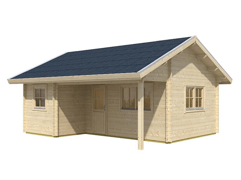 Skan Holz Blockbohlenhaus Ontario, Dach dämmbar für Dachziegel, 70plus, 600 x 500 cm