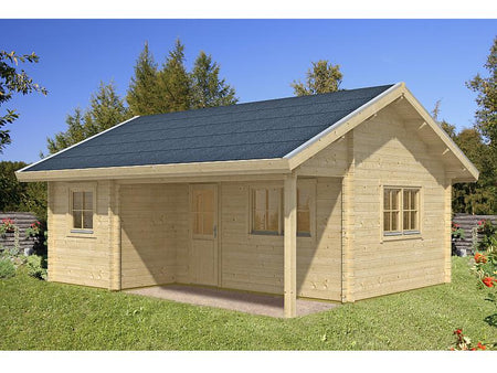 Skan Holz Blockbohlenhaus Ontario, Dach dämmbar für Dachschindeln, 70plus, 600 x 500 cm