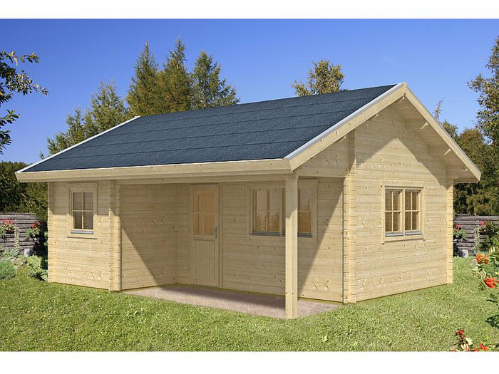 Skan Holz Blockbohlenhaus Ontario, Dach dämmbar für Dachschindeln, 70plus, 600 x 500 cm