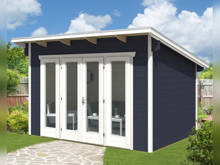 Skan Holz Blockbohlenhaus Ostende 2 in schiefergrau, 400 x 300 cm